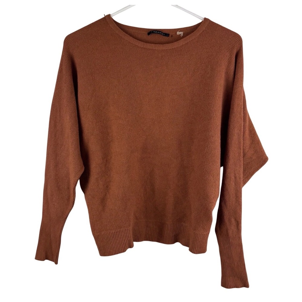 T Tahari Batwing Sweater Womens Medium Rust Orange Textured Dolman Knit Pullover